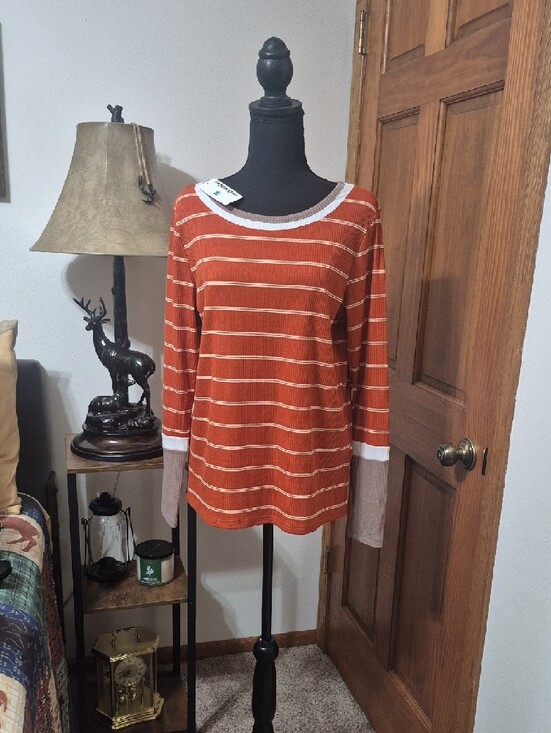 BellanBlue Tops - BellanBlue Rust Orange Striped Ribbed Women’s Top